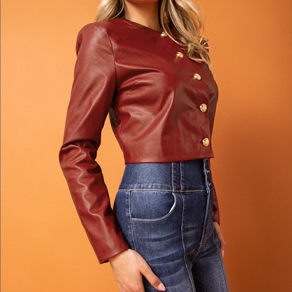 Flying Tomato Red Vegan Leather Crop Jacket New